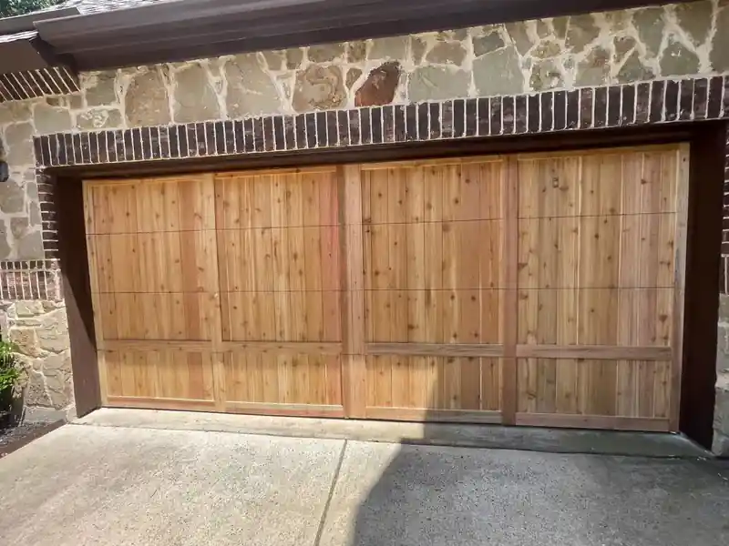 Cedar recessed panel garage door in Dallas, TX