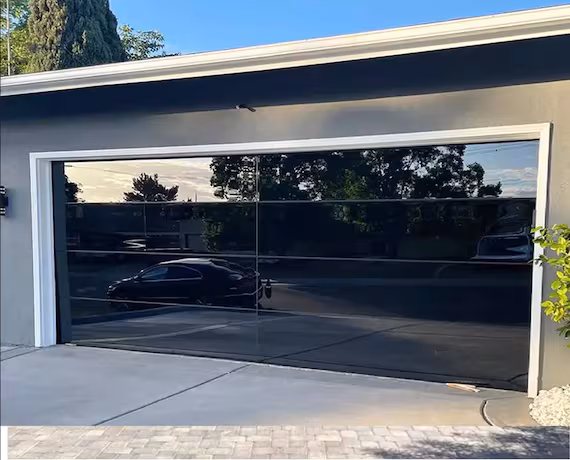 Full view aluminum and glass garage door installation