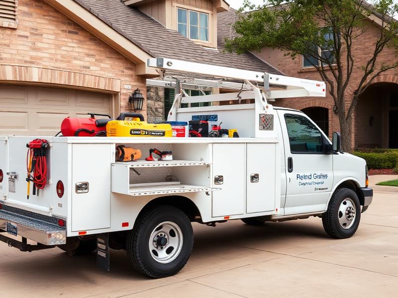 Quality Garage Door Services branded service truck on a Dallas-area job